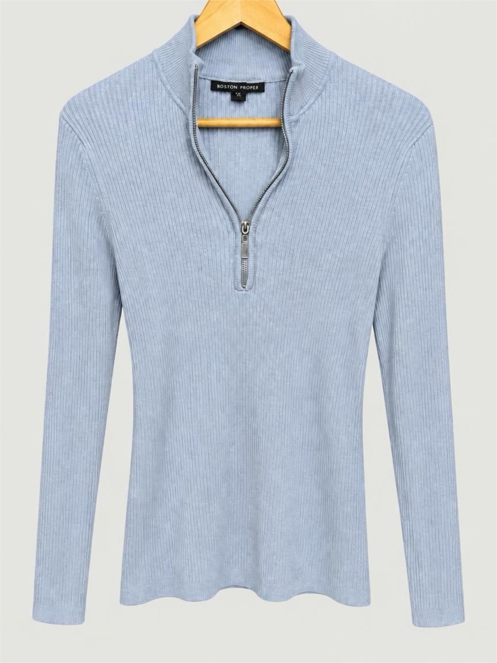 Boston Proper Women’s Pale Blue Ribbed Half-Zip Sweater - M
